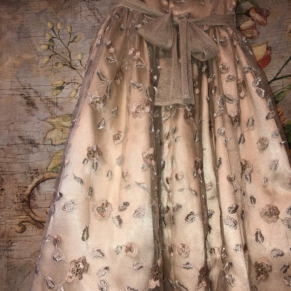 Sz 8 Jenny & Me Embroidered Floral Champagne Dress Flower Girl First Communion - Picture 8 of 15